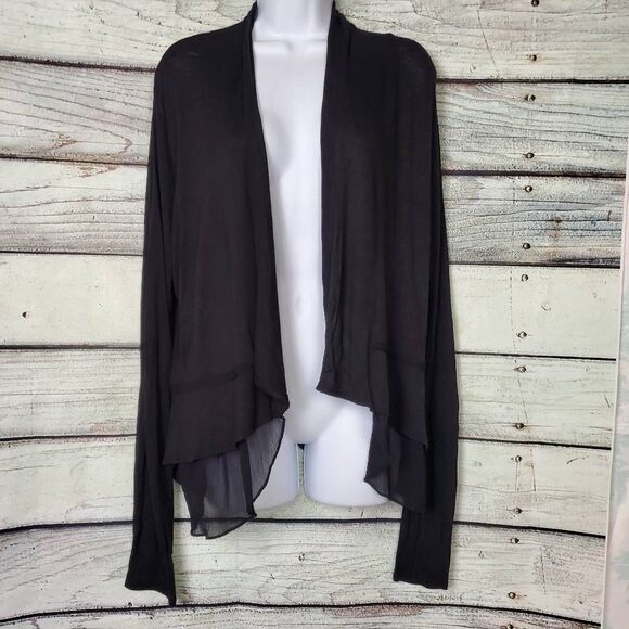 Maurices Women’s Black Sheer Trim Draped Open Cardigan Sweater Size Large - Picture 1 of 8